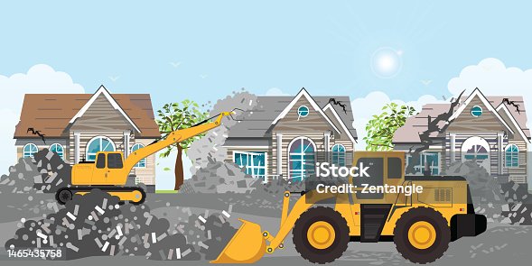 istock Excavator is moving rubble after the earthquake. 1465435758