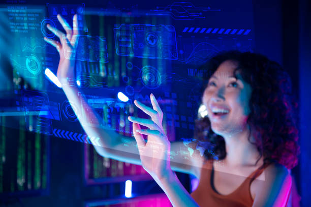 istock An Asian woman is touching interface on virtual reality screen , Technology futuristic concept . 1465438465