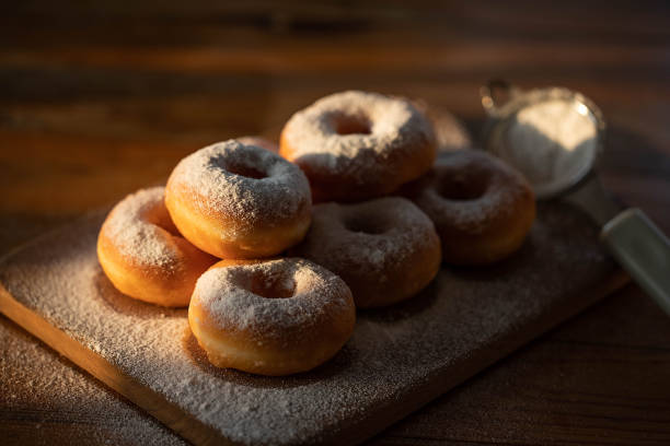 istock Stack of donuts with powdered sugar.Japanese donuts 1465441261
