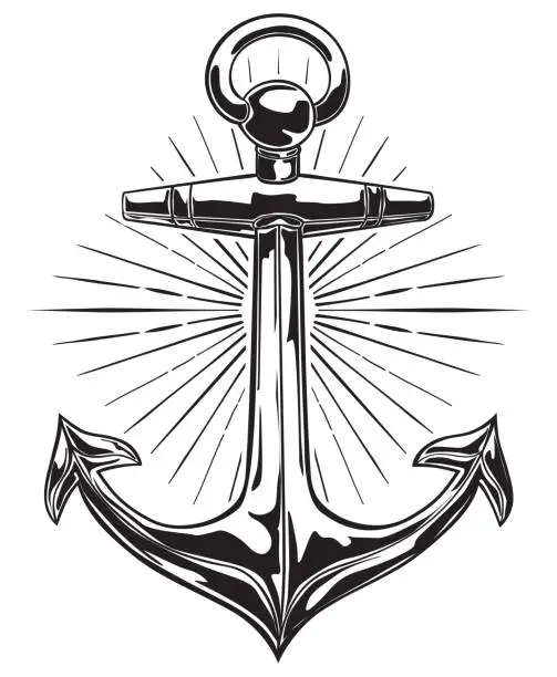 Vector illustration of Black and white iron anchor icon - decorative nautical emblem