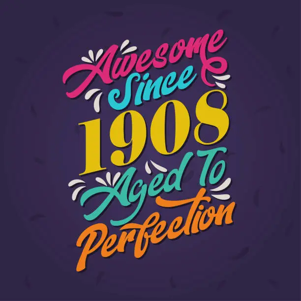 Vector illustration of Awesome since 1908 Aged to Perfection. Awesome Birthday since 1908 Retro Vintage
