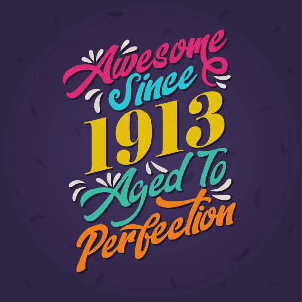 Vector illustration of Awesome since 1913 Aged to Perfection. Awesome Birthday since 1913 Retro Vintage