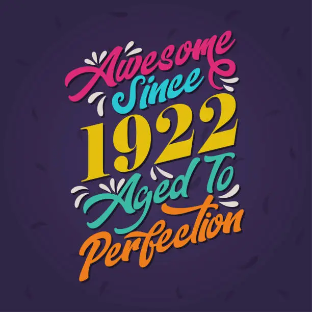 Vector illustration of Awesome since 1922 Aged to Perfection. Awesome Birthday since 1922 Retro Vintage
