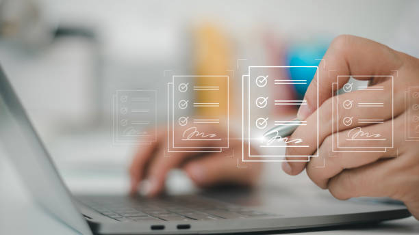 istock E-signing, electronic signature, document management, paperless office. Hand signing on e-document on a digital tablet, virtual notepad on virtual screen, Online contract signing with application 1465443884