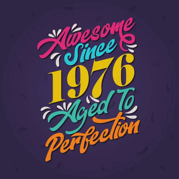 Vector illustration of Awesome since 1976 Aged to Perfection. Awesome Birthday since 1976 Retro Vintage