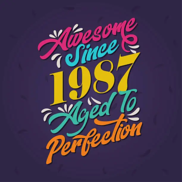 Vector illustration of Awesome since 1987 Aged to Perfection. Awesome Birthday since 1987 Retro Vintage