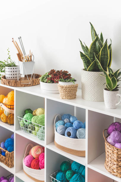 istock Yarn storage organization textile hobby supplies contemporary cupboard shelves 1465447099