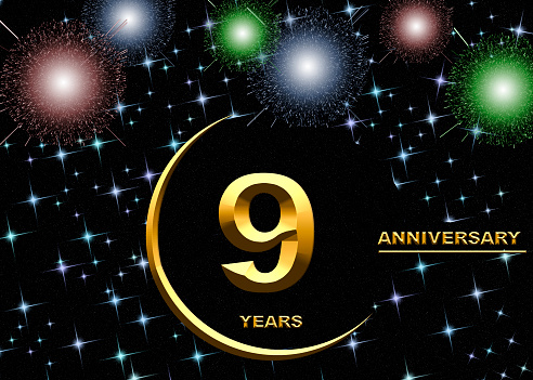9 anniversary. golden numbers on a festive background. poster or card for anniversary celebration, party