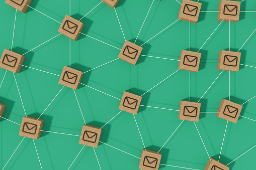 Mail Icons Connection and Communication  Background, 3d render.