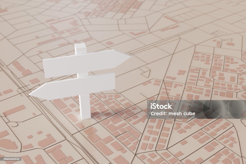 Map Sign Post An Blank Signpost On A 3d City Map 3d Rendering Stock Photo - Download ...