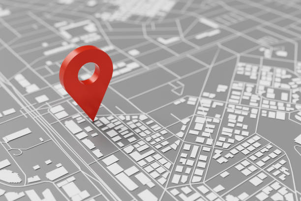 istock Current Location Symbol on the Map in Red on the 3d City View,3d rendering 1465454423