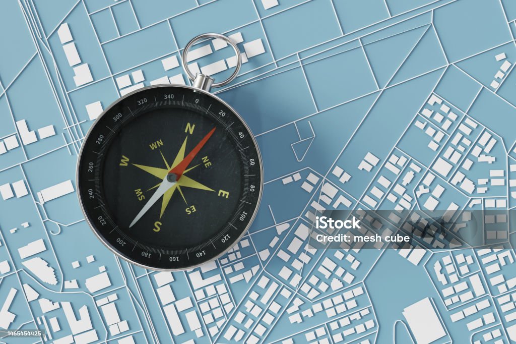 Map View Compass Top View With A Compass On A City Map 3d Rendering Stock Photo ...