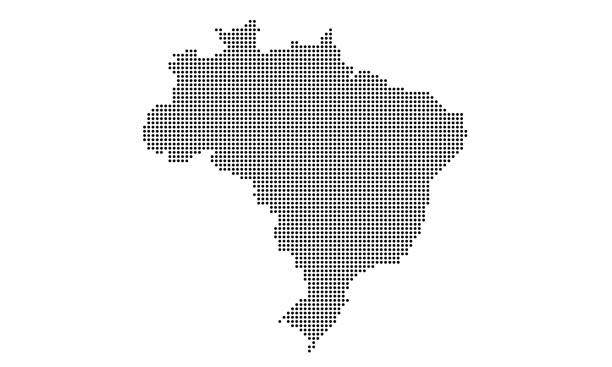 Brazil dotted map with grunge texture in mosaic dot style. Abstract pixel vector illustration of a country map with halftone effect for infographic. brasil stock illustrations