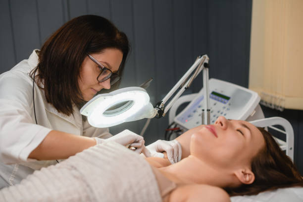 istock Salon procedure of electrolysis armpit hair remove 1465454627