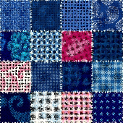 Seamless pattern. Imitation of a patchwork pattern of rough canvas squares. Vector image.