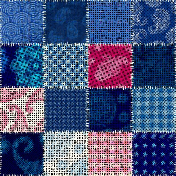 Imitation of a texture of rough canvas. Seamless pattern. Seamless pattern. Imitation of a patchwork pattern of rough canvas squares. Vector image. flax weaving stock illustrations