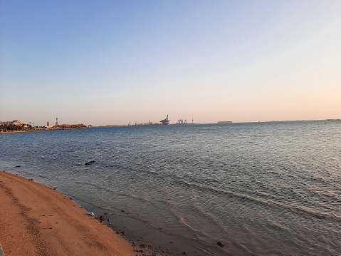 Evening view and sunset from Jeddah beach is very beautiful.  Crowds of people flock to Jeddah Beach to watch the sunset.