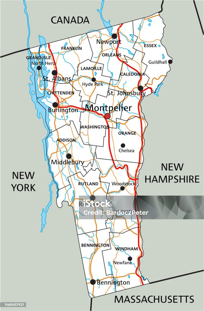Stja Vt Map High Detailed Vermont Road Map With Labeling Stock Illustration ...