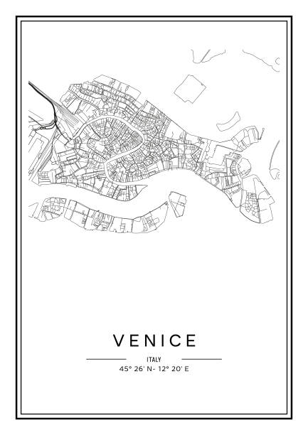 Black and white printable Venice city map, poster design, vector illistration. Black and white printable Venice city map, poster design, vector illistration. venice italy stock illustrations