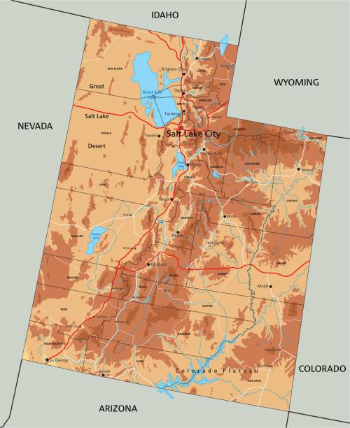 High detailed Utah physical map with labeling. High detailed Utah physical map with labeling. utah stock illustrations
