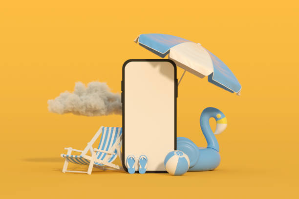 istock Blank screen mobile smart phone summer beach holiday travel background 1465458140