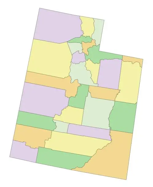 Vector illustration of Utah - Highly detailed editable political map.