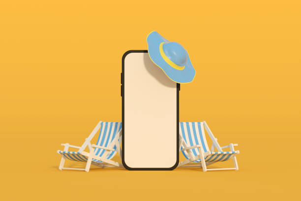 istock Blank screen mobile smart phone summer beach holiday travel background 1465458197
