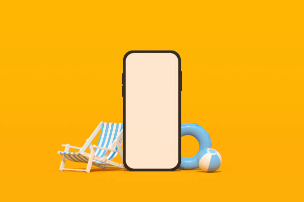 istock Blank screen mobile smart phone summer beach holiday travel background 1465458245