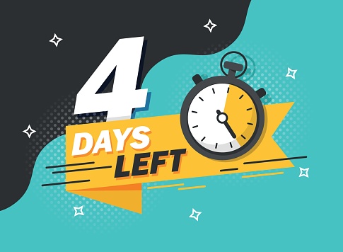 4 days left icon in flat style. Offer countdown date number vector illustration on isolated background. Sale promotion timer sign business concept.