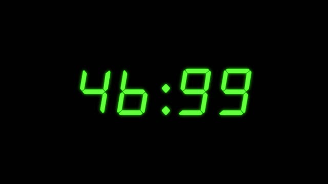 4-digits 60 seconds (1 minute) digital clock count-up timer. Green and black colour.