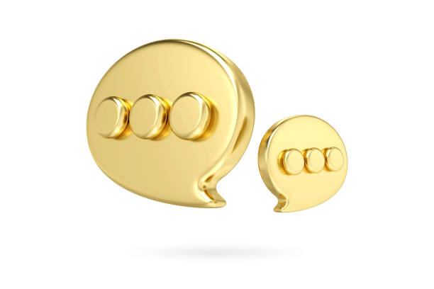 3d two gold metal speech bubble pin isolated on white background. Social media notification speech bubble icon. 3D rendering