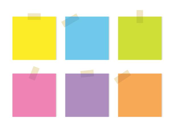 красочные заметки бумага иконка набор иллюстраций. - stick note pad yellow sticky stock illustrations