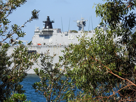 Cape Canaveral, Florida, USA - September 26, 2020: The United States Navy Destroyer USS Delbert D. Black underway in blue ocean water. The ship was in port for a commissioning ceremony that took place earlier in the day.