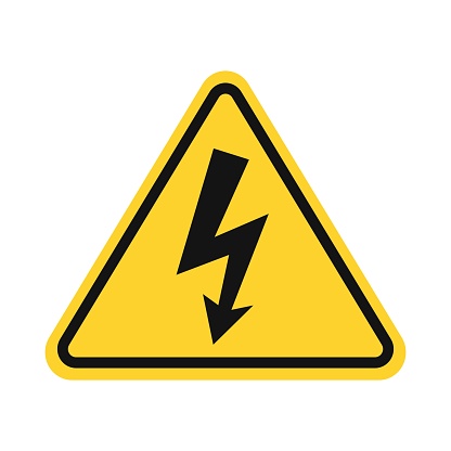 High voltage warning sign. Triangle danger alert icon vector illustration.