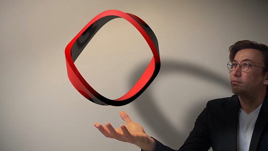 The scientist who created the illusion of circle is trying to bend time. / You can see the animation movie of this image from my iStock video portfolio. Video number: 1462726277