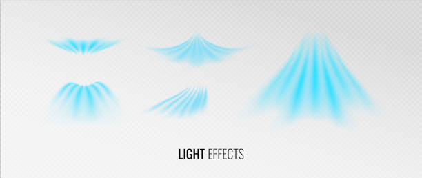 白い背景にベクター画像の空気の流れセット。エアコン、清浄機、加湿器から吹く抽象的な光の効果。動的なぼかし流れの動き - blowing点のイラスト素材／クリップアート素材／マンガ素材／アイコン素材