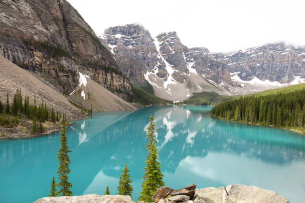 istock Moraine Lake with mountain range 1465470789
