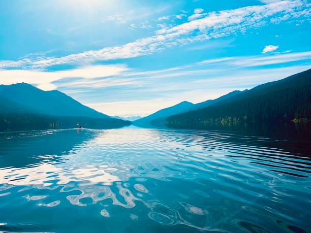Dancing Clouds and caribou mountains watching over a tranquil lake on a summer day