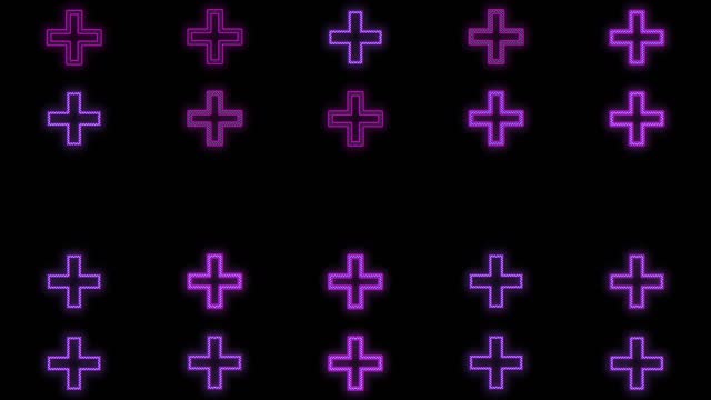 Pulsing neon purple plus sign pattern in rows