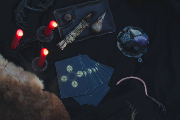 istock Close up fortune-telling ritual with candles concept photo 1465478112