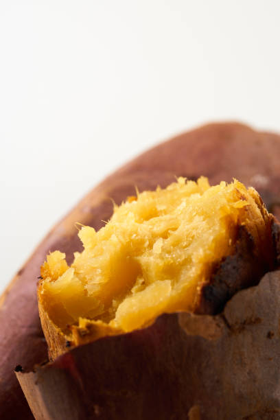 Japanese baked sweet potato on white background