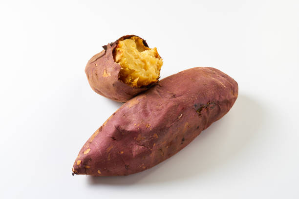 Japanese baked sweet potato on white background