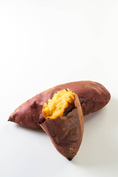 Japanese baked sweet potato on white background