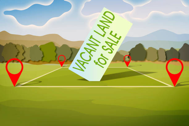 istock Land plot management - real estate concept illustration with a vacant land billboard on a green field available for building construction and housing subdivision in a residential area for sale, rent, buy or investment 1465480660