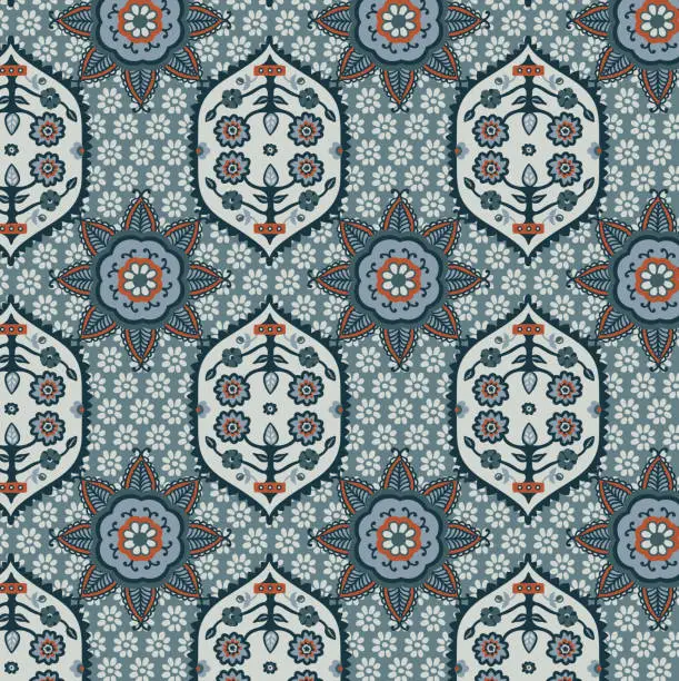 Vector illustration of Ethnic floral vector seamless pattern traditional print.Vintage decorative elements. Hand drawn