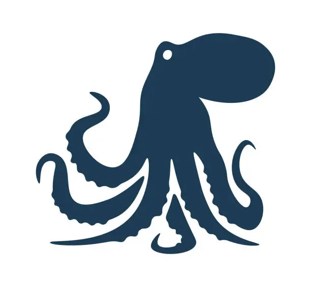 Vector illustration of Octopus black silhouette flat icon