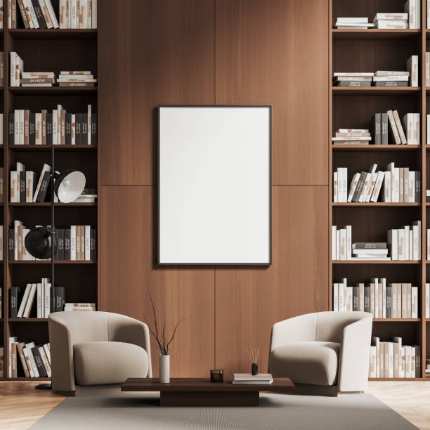 istock Light chill interior with seats and shelf with decoration, mockup frame 1465483391