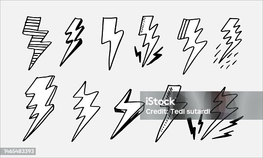 istock set of hand drawn vector doodle electric lightning bolt symbol sketch illustrations. thunder symbol doodle icon . 1465483393