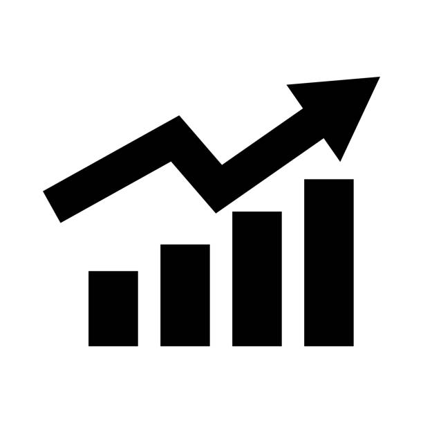 ilustrações, clipart, desenhos animados e ícones de gráfico de barras e ícone de silhueta de seta. vendas e análise de dados. vetores. - analyzing data bar graph graph