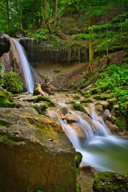 istock Vertical shot of a waterfall streaming in a forest 1465483608
